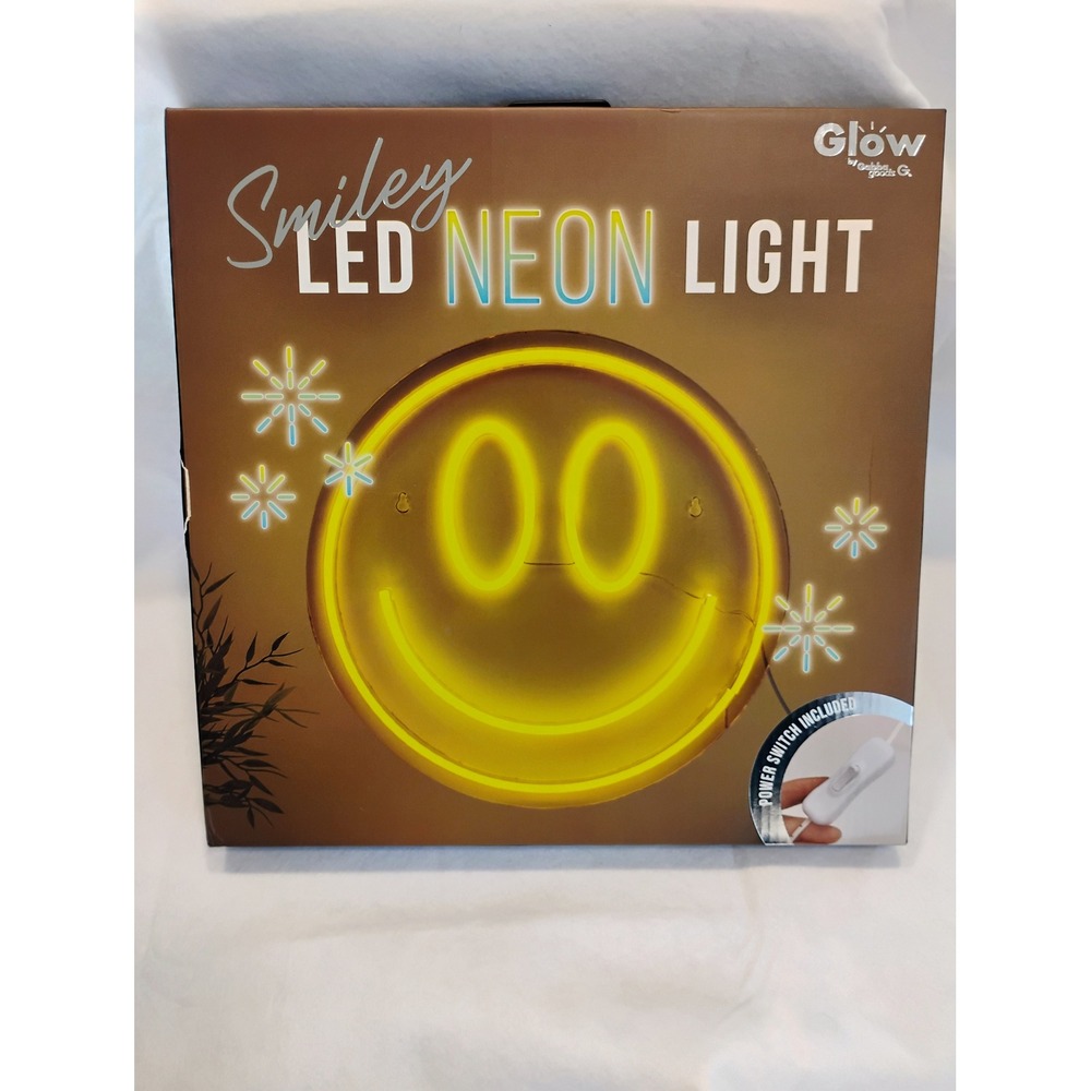Glow by Outshine Co Smiley Face LED Neon Light Yellow Wall Decor‎ 12 Inch NEW